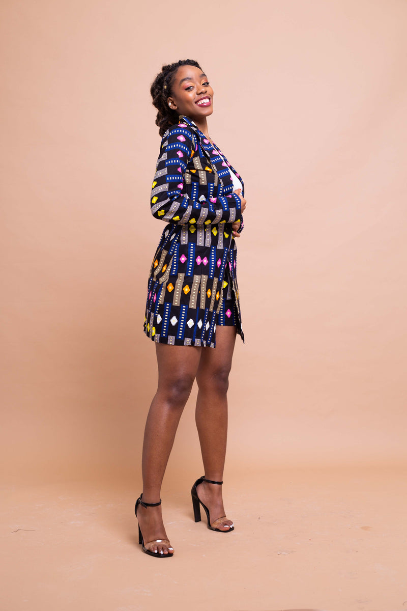 Tanya Ankara long Jacket | Black and Blue African Print