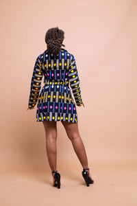 Tanya Ankara long Jacket | Black and Blue African Print