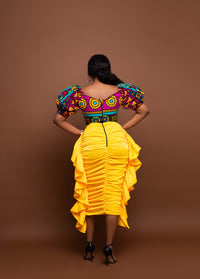 Jojo Ankara Midi Dress | Yellow Crepe and African Print