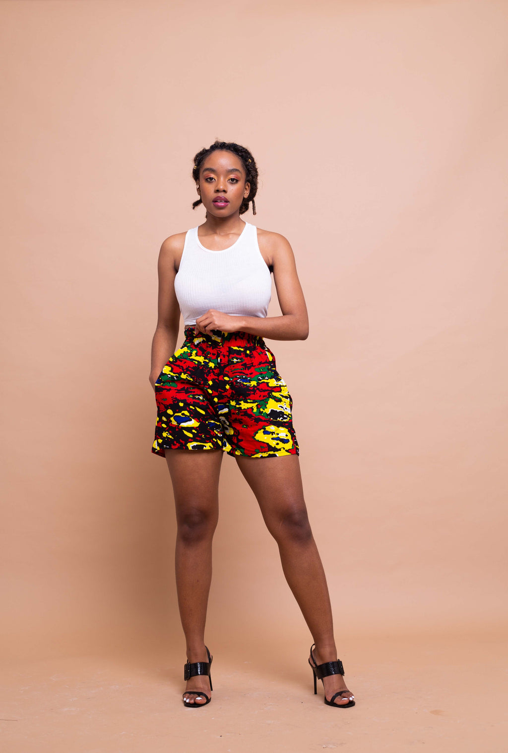 Tessy Ankara High Waisted Shorts | Yellow and Red African Print