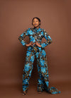 Kamsy Ankara Jumpsuit | Blue and Brown African Print