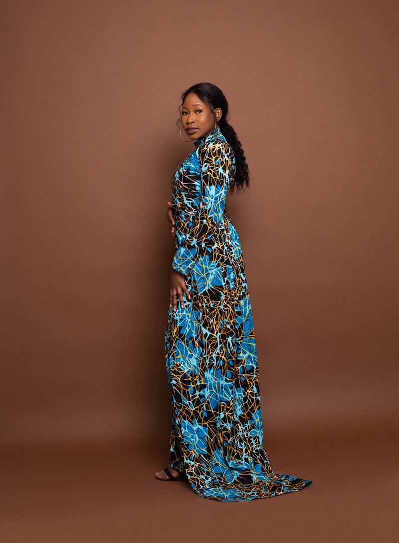 Kamsy Ankara Jumpsuit | Blue and Brown African Print