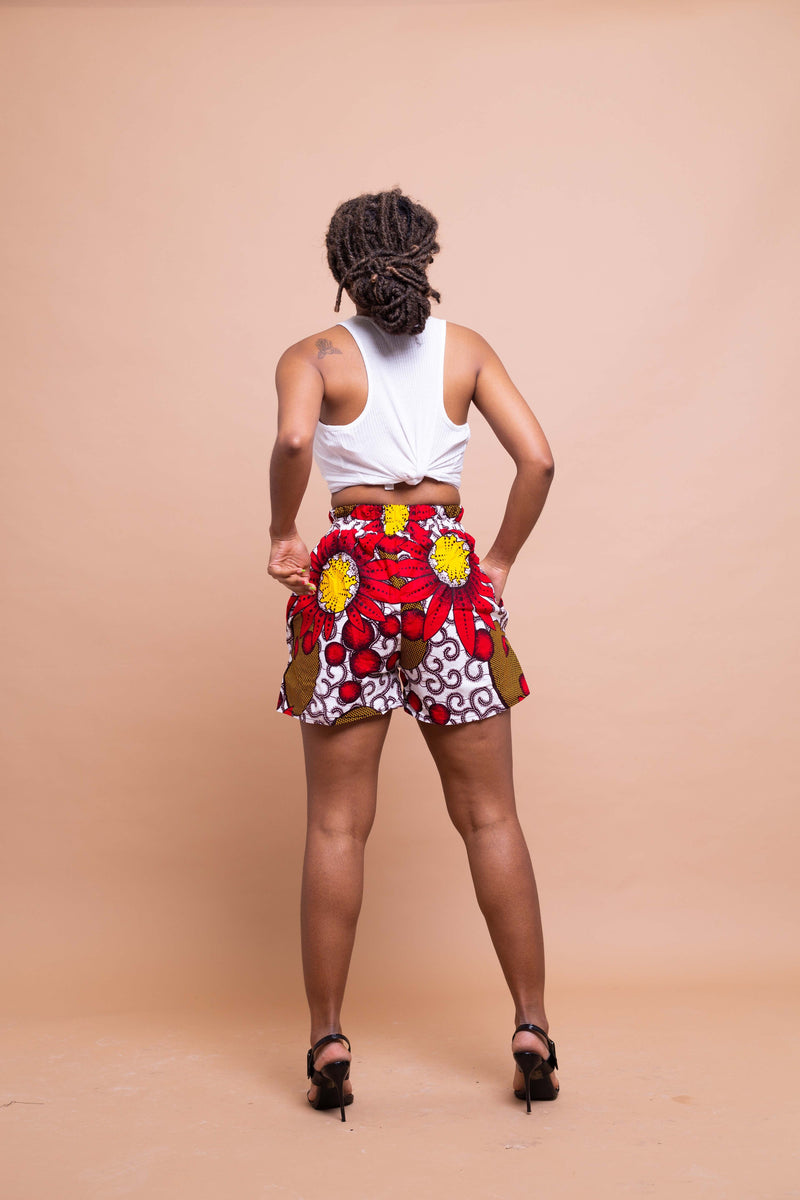 Tara Ankara High Waisted Shorts | Pink and White African Print