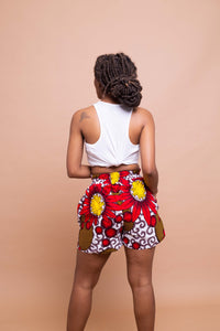 Tara Ankara High Waisted Shorts | Pink and White African Print