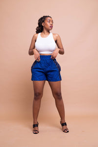 Tina Ankara High Waisted Shorts | Blue African Print