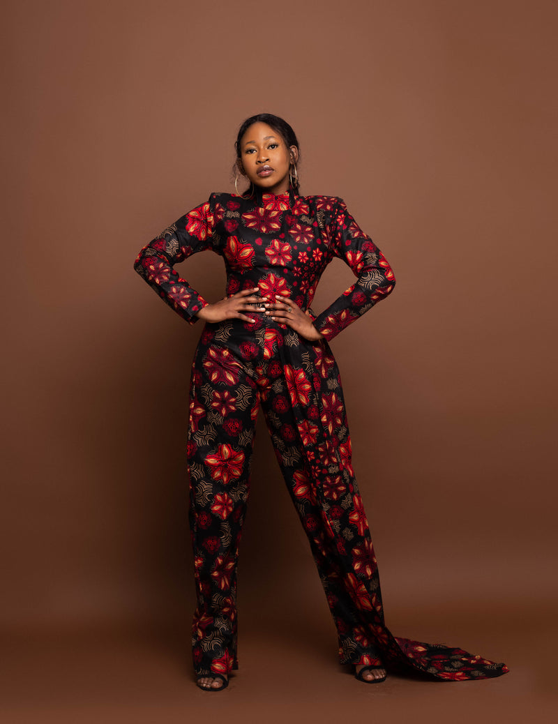 Kemi Ankara Jumpsuit | Black and Red African Print