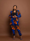 Augusta Ankara Long Jacket | Blue and Orange African Print