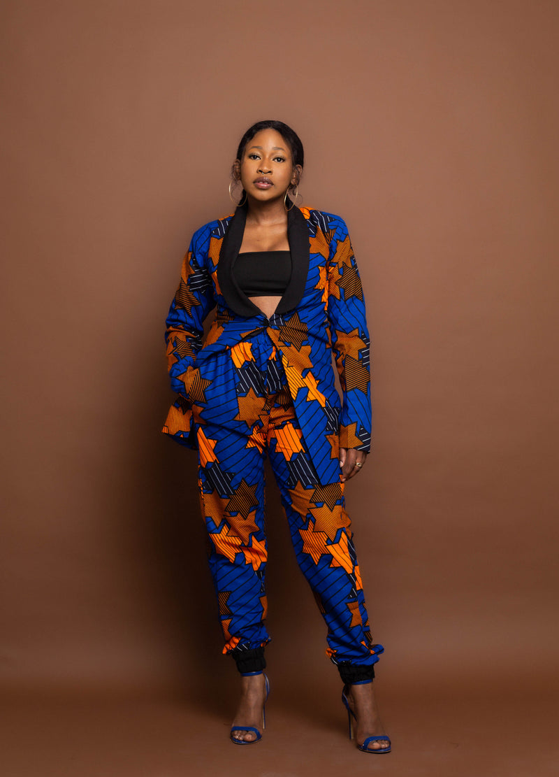 Augusta Ankara High Waisted Trouser | Blue and Orange African Print