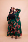 Akan Ankara Long Kimono Jacket | Green African Print