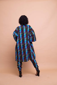 Agnes Ankara Short Kimono Jacket | Blue and Pink Multicoloured African Print