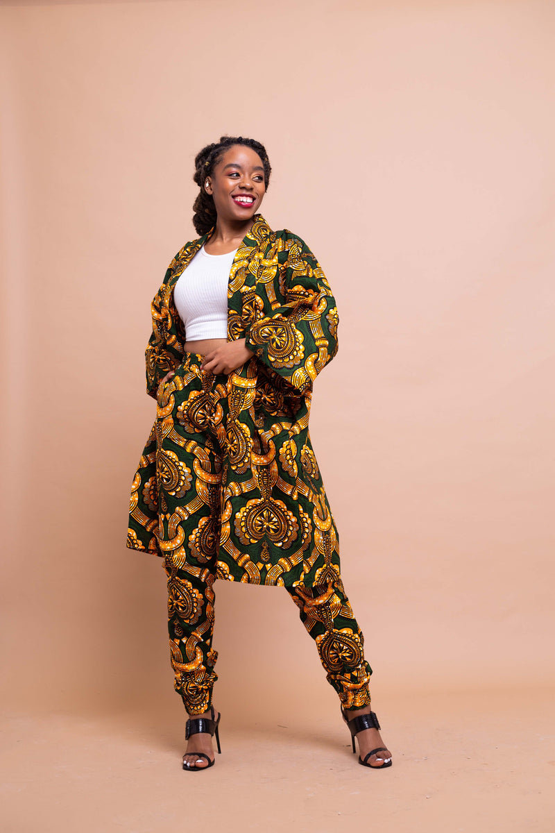 Amara Ankara Kimono Jacket | Yellow and Green African Print