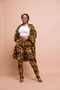 Amara Ankara Kimono Jacket | Yellow and Green African Print