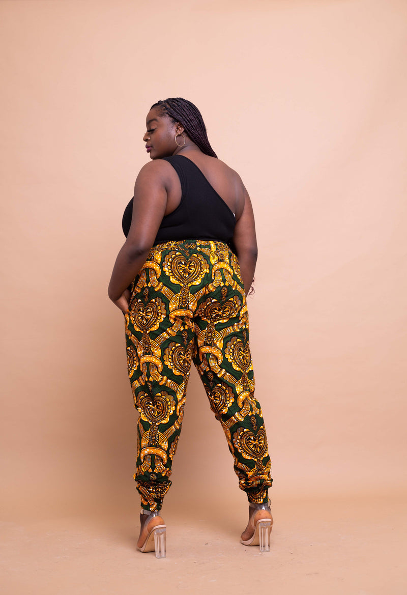 Amara Ankara High Waisted Trouser |Yellow and Green African Print