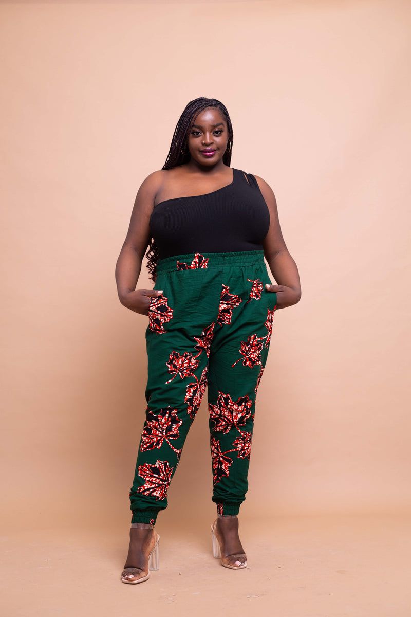 Akan Ankara High Waisted Trouser | Green African Print