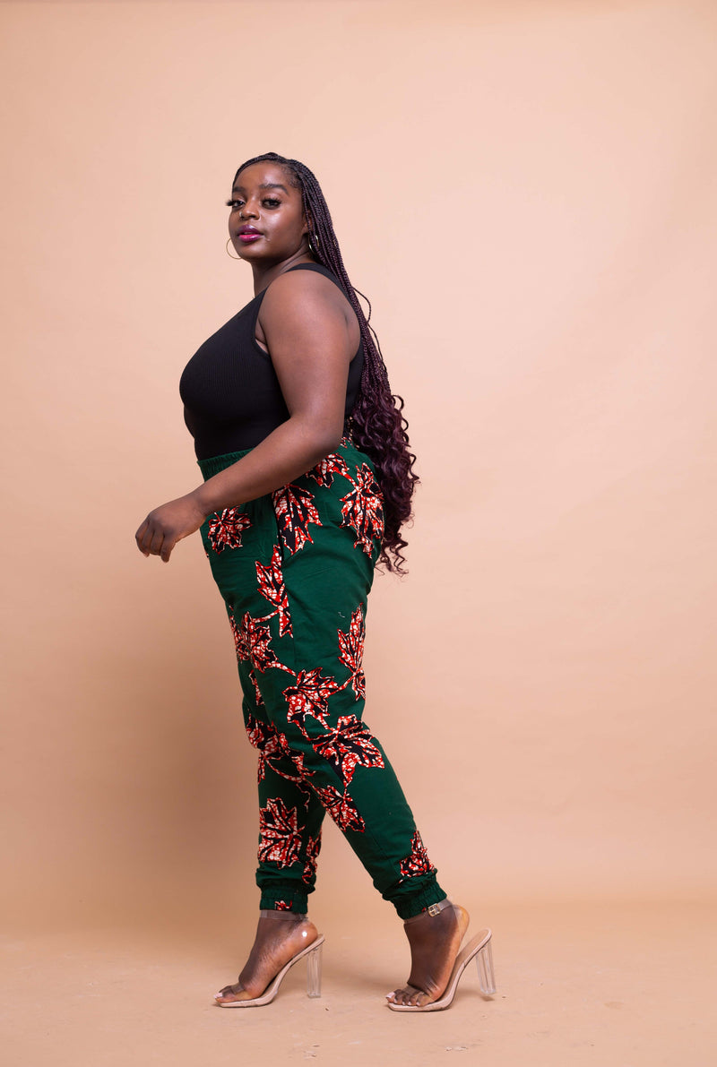 Akan Ankara High Waisted Trouser | Green African Print