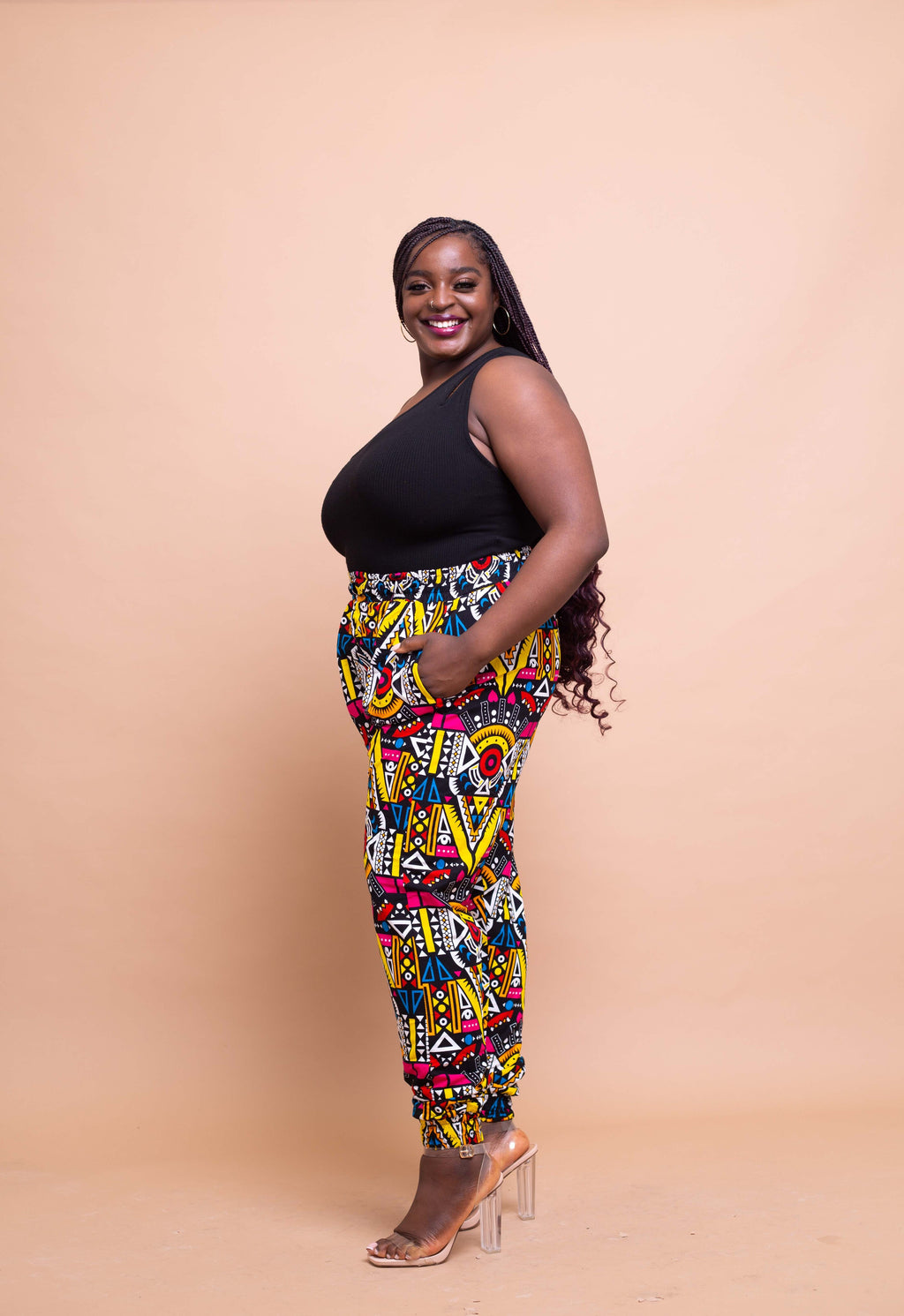 Alade Ankara High Waisted Trouser | White and Yellow Multicoloured African Print