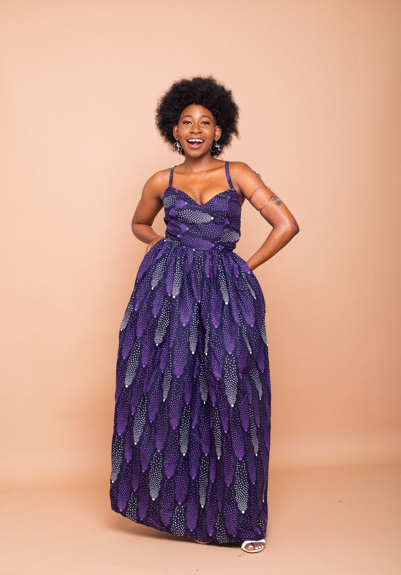 Dara Ankara Maxi Dress | Purple African Print