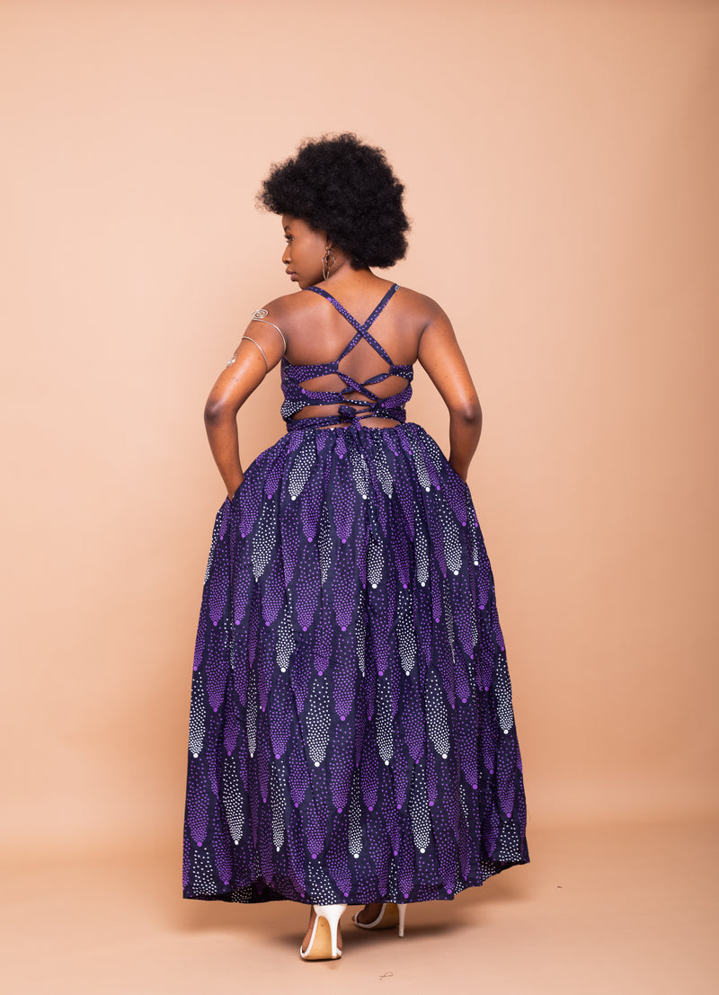 Dara Ankara Maxi Dress | Purple African Print