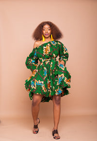 Sally Ankara Midi Dress | Green African Print