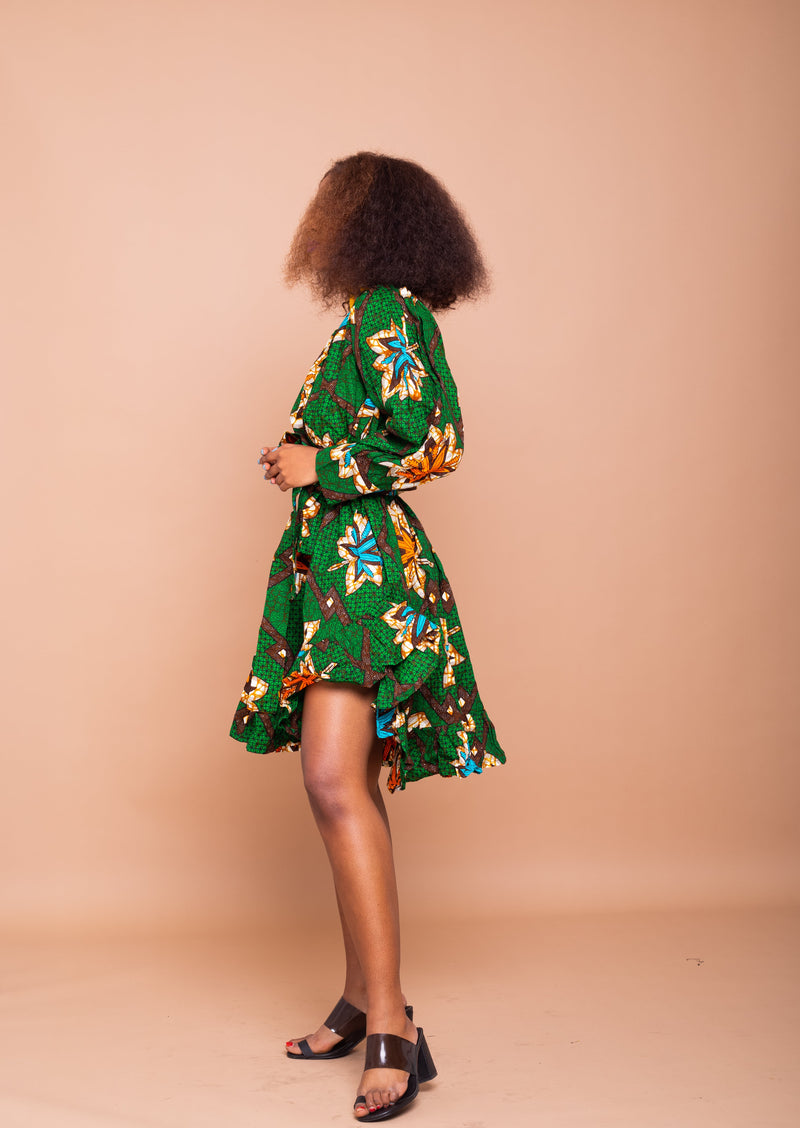 Sally Ankara Midi Dress | Green African Print