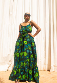 Maya Ankara Maxi Dress | Green African Print