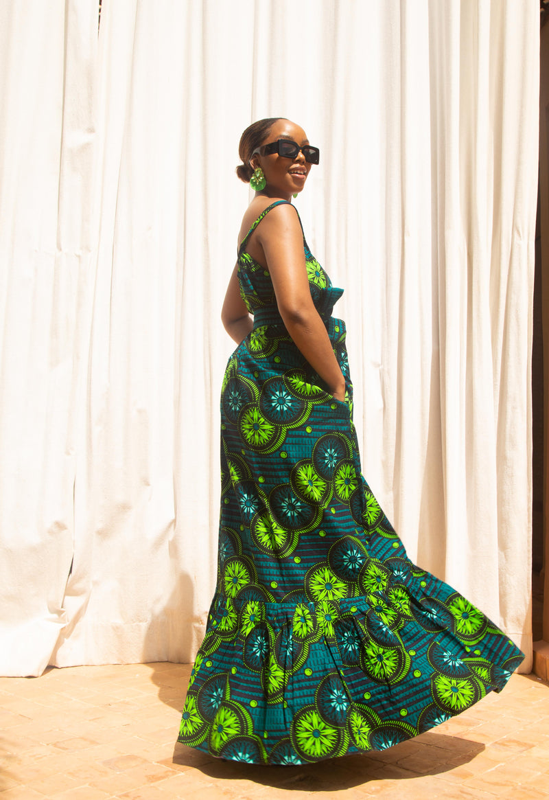 Maya Ankara Maxi Dress | Green African Print