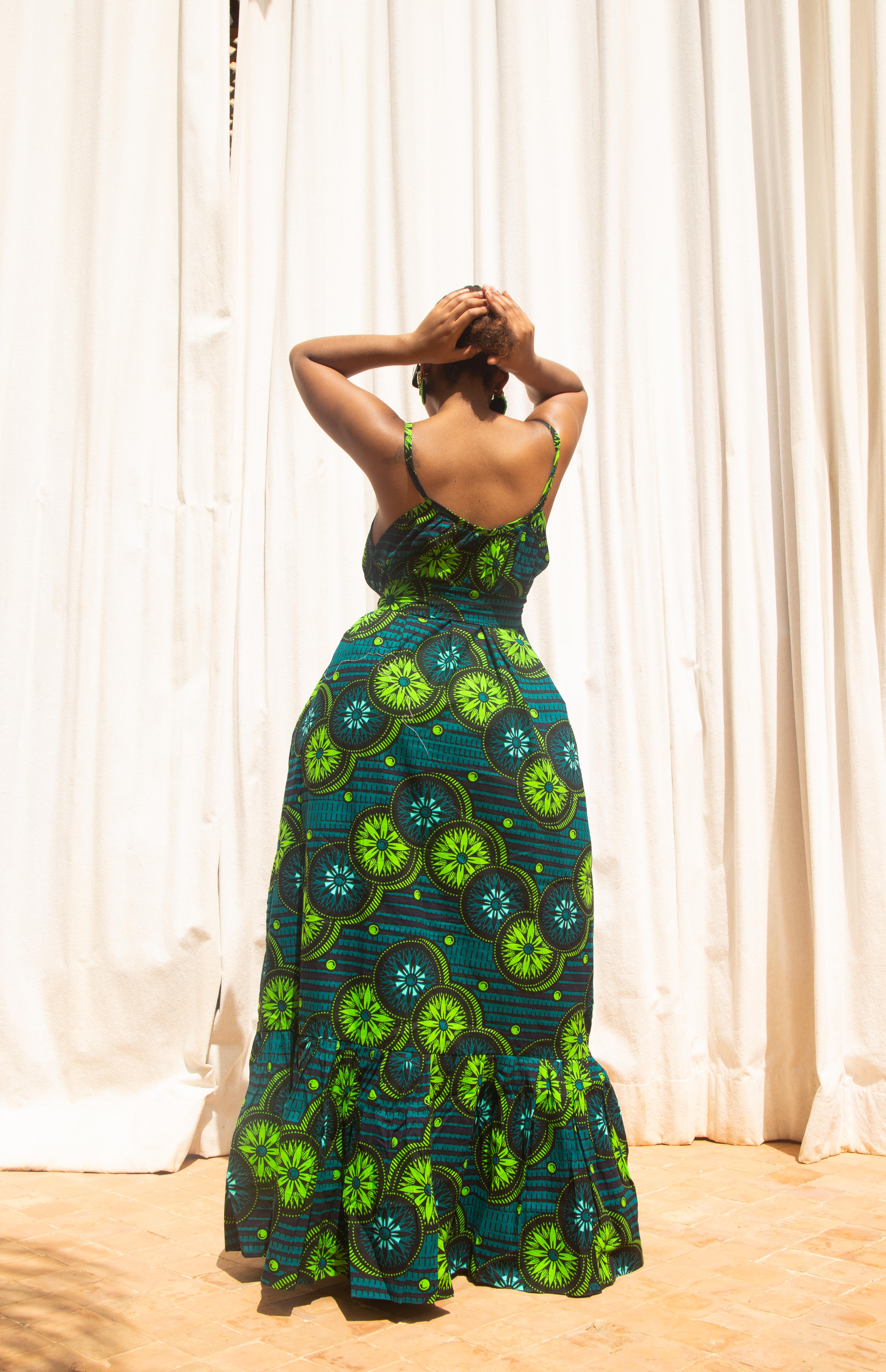 Maya Ankara Maxi Dress Green African Print M.A.DKollection