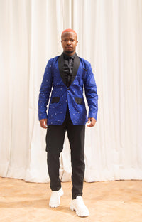 Chris Ankara Men Blazer | Blue and Black African Print