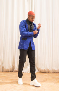 Chris Ankara Men Blazer | Blue and Black African Print