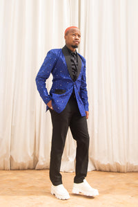 Chris Ankara Men Blazer | Blue and Black African Print