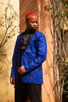 Chris Ankara Men Blazer | Blue and Black African Print