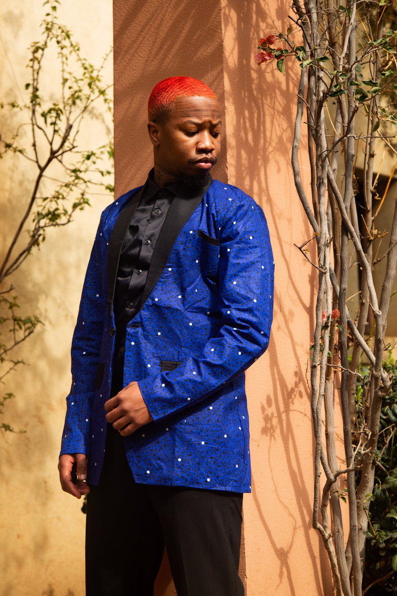 Chris Ankara Men Blazer | Blue and Black African Print