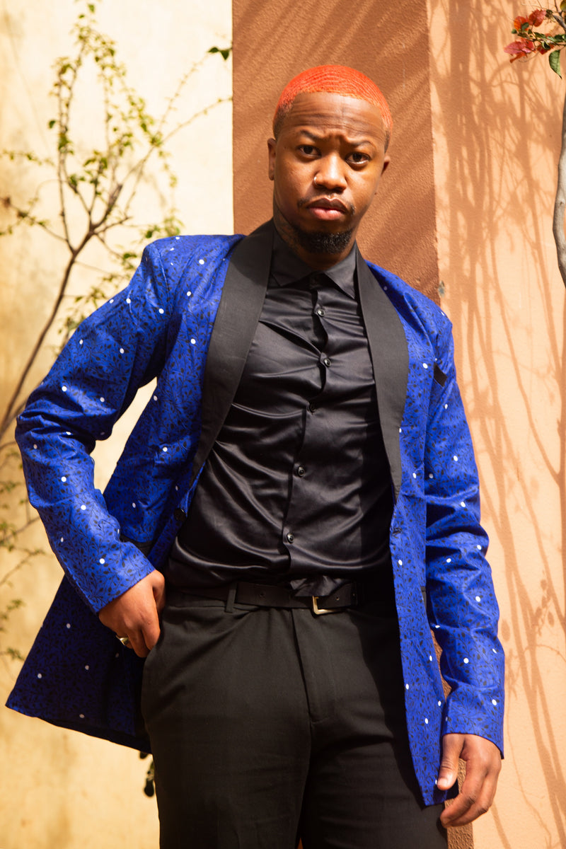 Chris Ankara Men Blazer | Blue and Black African Print