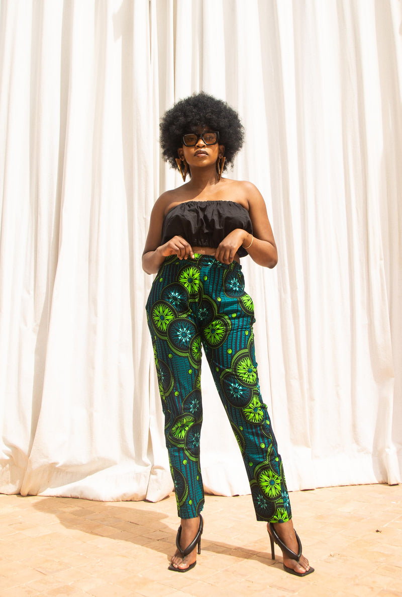 Beverly Ankara High Waisted Trouser | Green African Print