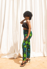 Beverly Ankara High Waisted Trouser | Green African Print