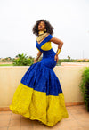 Rabia Ankara Maxi Dress | Blue and Yellow African Print