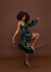 Flora Ankara Short Mini Dress | Blue and Green African Print