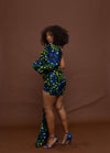 Flora Ankara Short Mini Dress | Blue and Green African Print