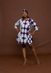 Akemi Ankara Short Tunic Shirt Dress | White and Purple African Print