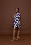 Akemi Ankara Short Tunic Shirt Dress | White and Purple African Print