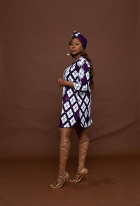 Akemi Ankara Short Tunic Shirt Dress | White and Purple African Print