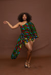 Faye Ankara Short Mini Dress | Green and Red MultiColoured African Print