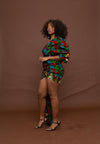 Faye Ankara Short Mini Dress | Green and Red MultiColoured African Print