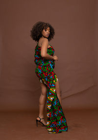 Faye Ankara Short Mini Dress | Green and Red MultiColoured African Print