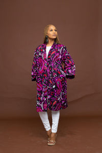 Lina Ankara Kimono Jacket | Purple Multicolored African Print