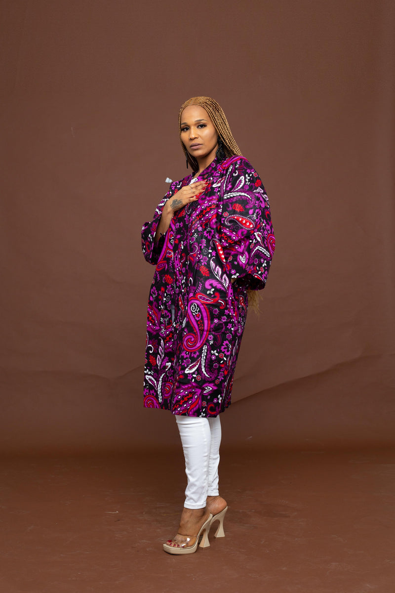 Lina Ankara Kimono Jacket | Purple Multicolored African Print