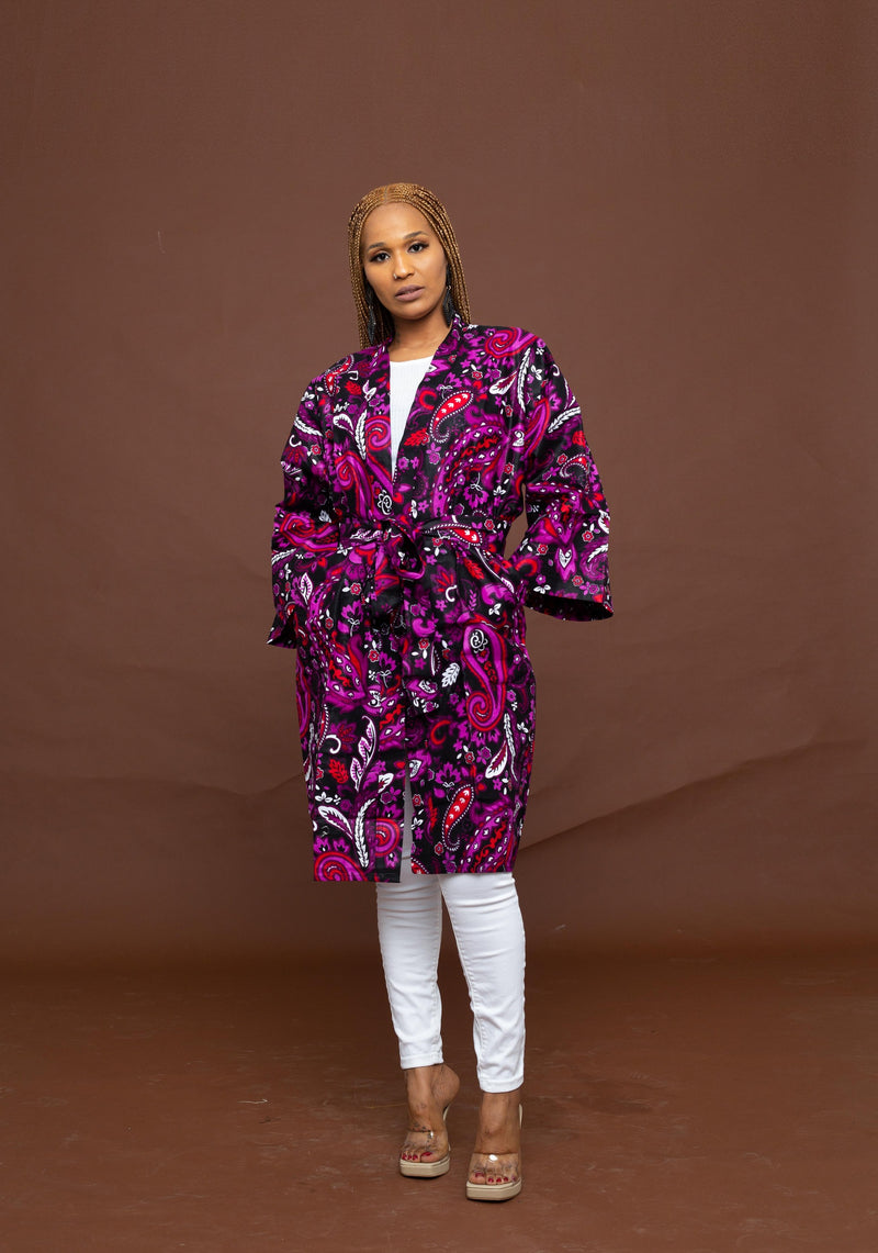 Lina Ankara Kimono Jacket | Purple Multicolored African Print