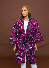 Lina Ankara Kimono Jacket | Purple Multicolored African Print