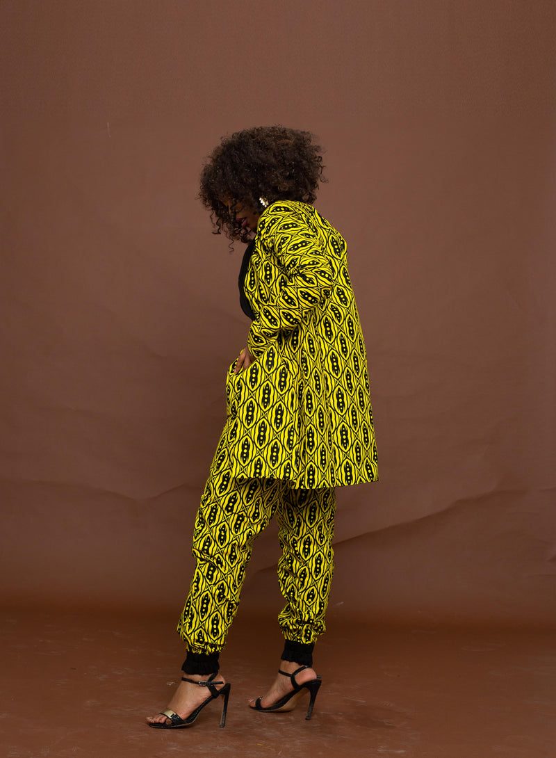 Astrid Ankara Long Jacket | Yellow African Print