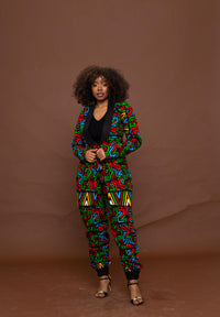 Anika High Waisted Trouser | Red and Green Multicoloured African Print